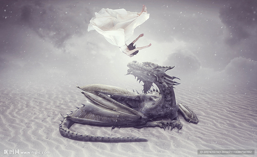 少女与龙奇幻插画