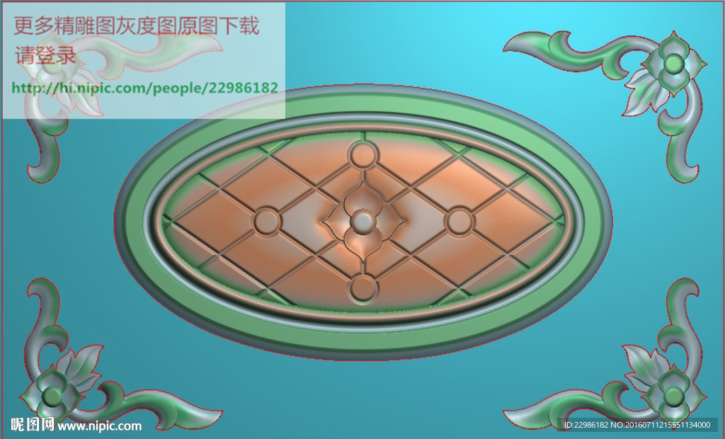 四季椭圆形门上花精雕图