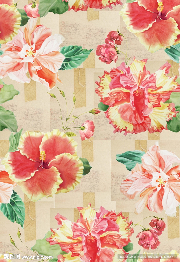 复古手绘花卉贴纸