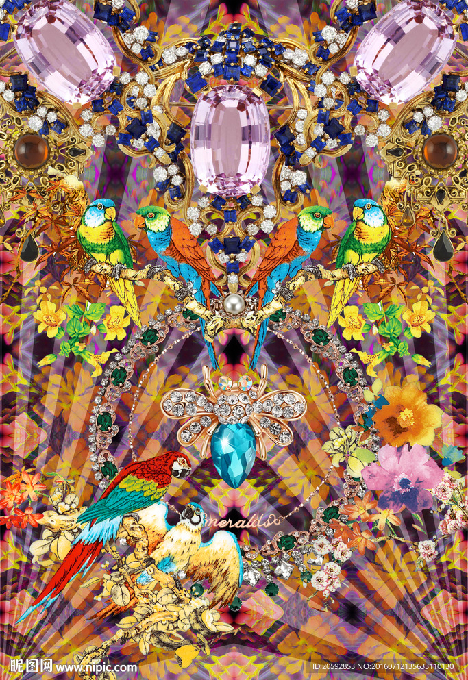 原创珠宝花卉数码印花图案