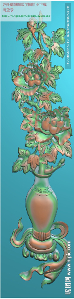 牡丹花瓶洋花门上花精雕图