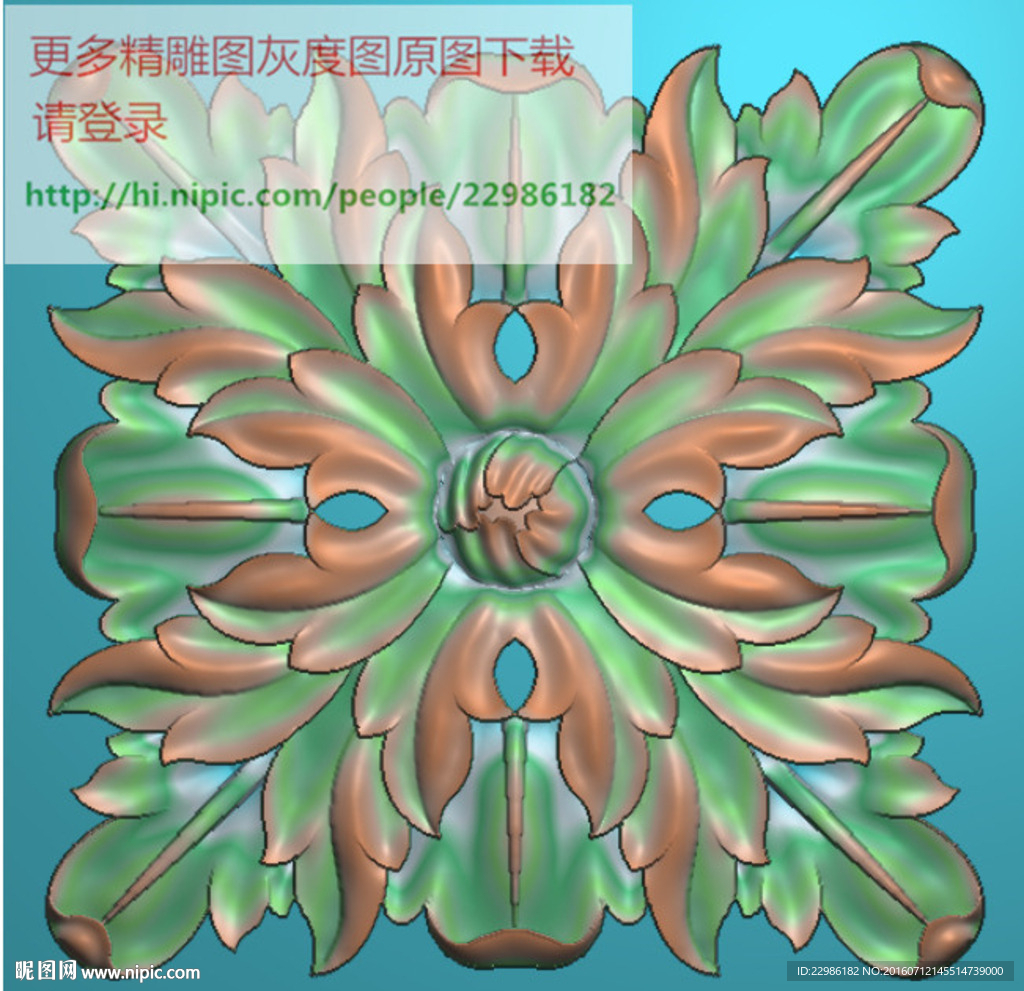 正方形方块洋花精雕图