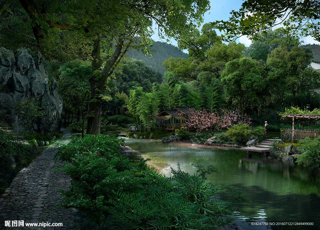 旅游景点池塘景观效果图
