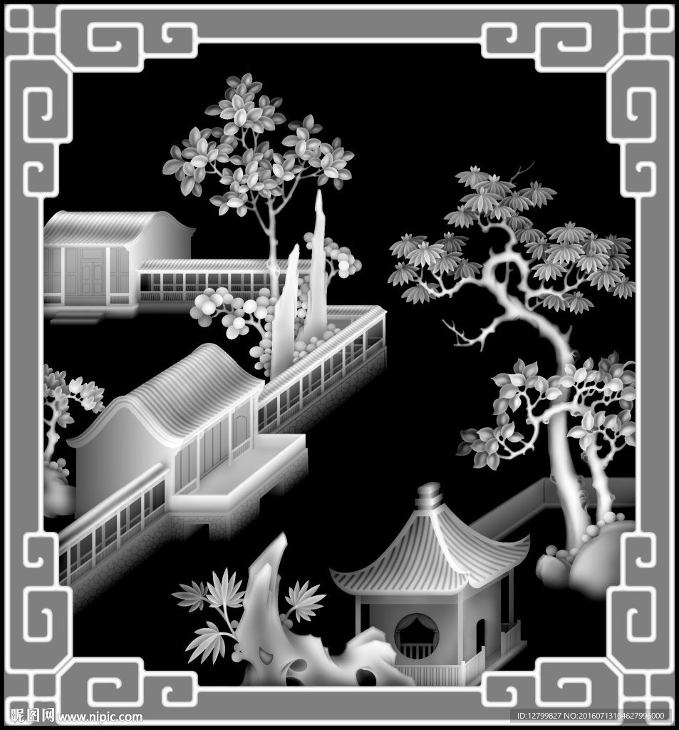 山水灰度图