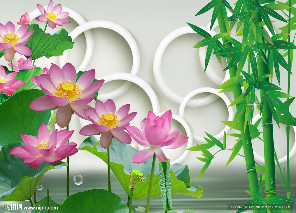 荷花竹子背景墙