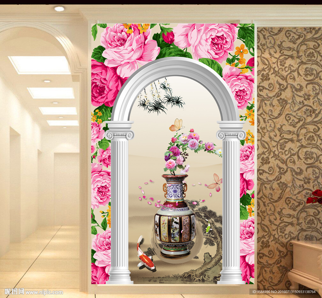 牡丹3D花玄关