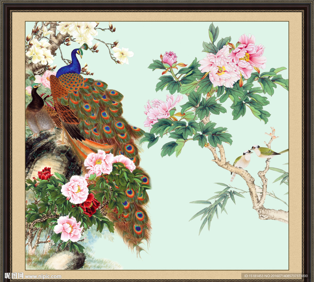 花开富贵孔雀图