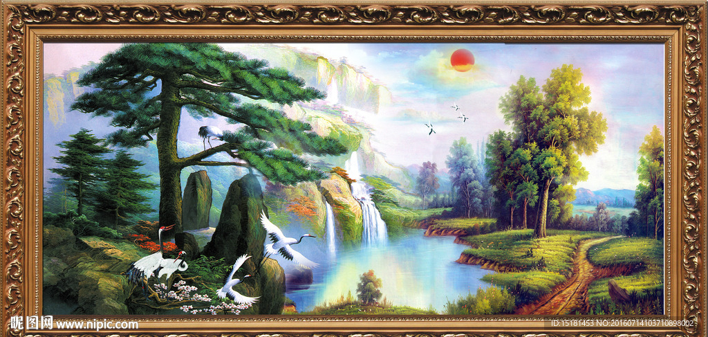 风景油画 迎客松