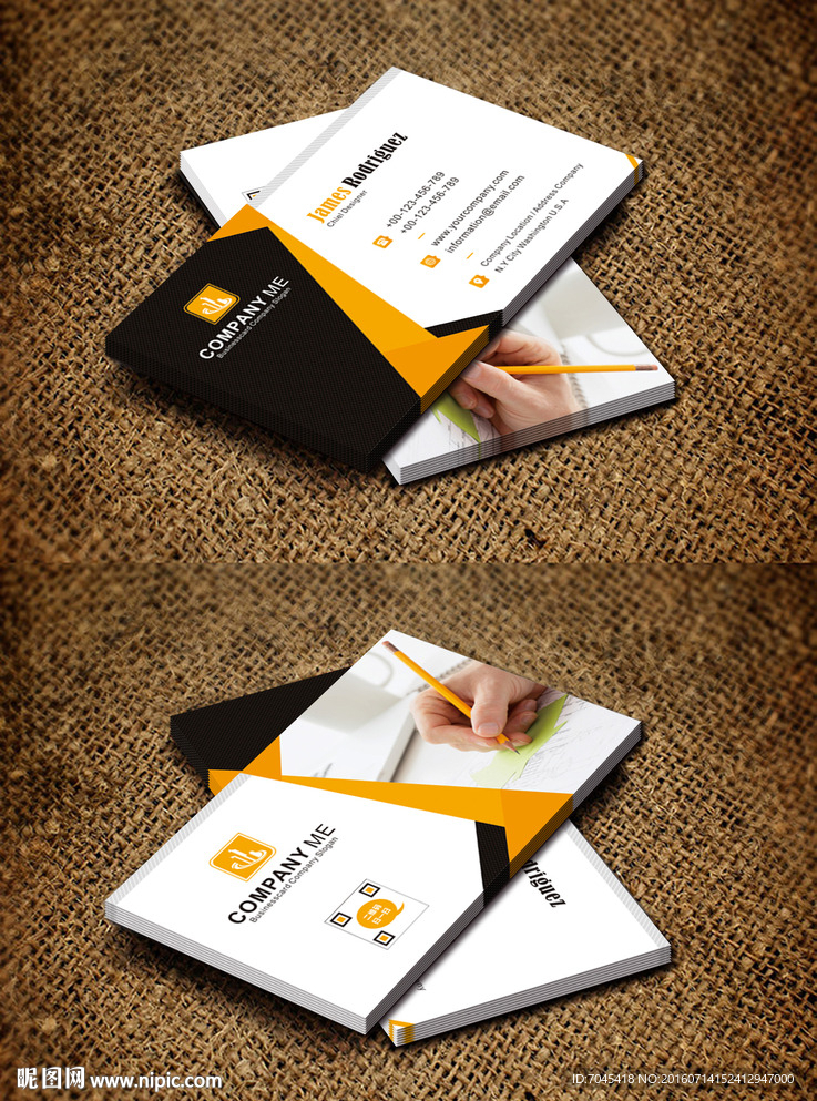 高档简洁黄色名片图片