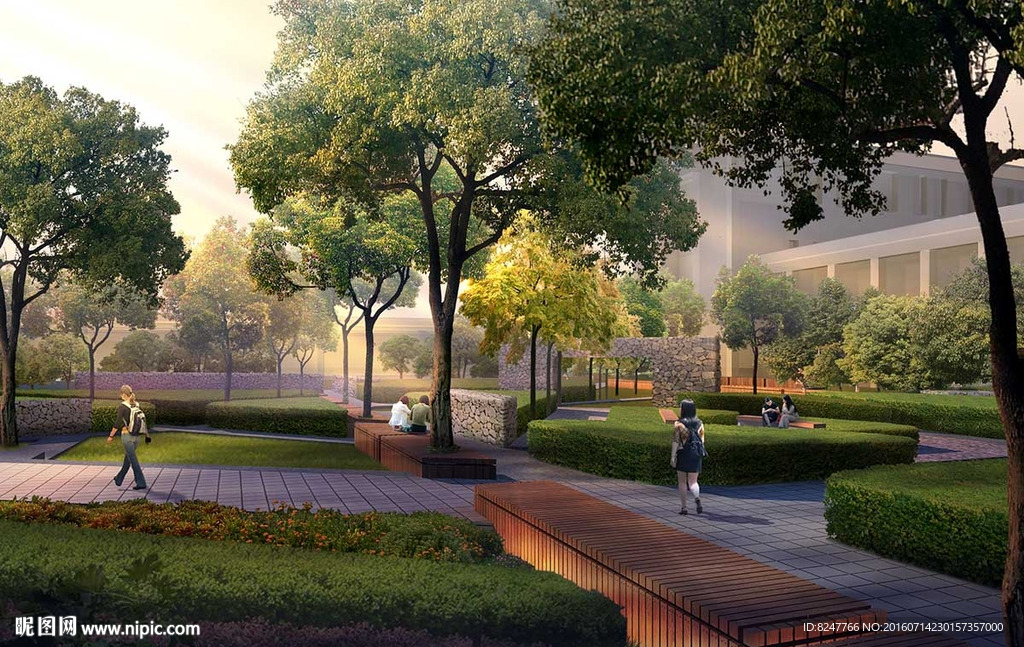 公园小板凳景观效果图