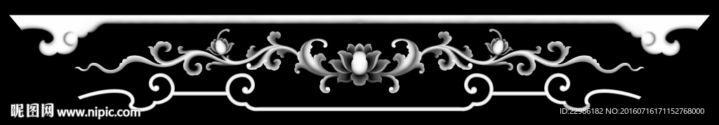 牡丹洋花草花围板牙板裙板灰度图