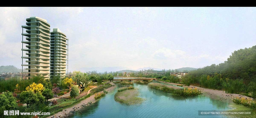 湿地公园旁楼盘景观效果图
