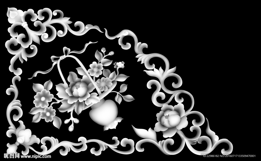 花瓶牡丹洋花角花灰度图