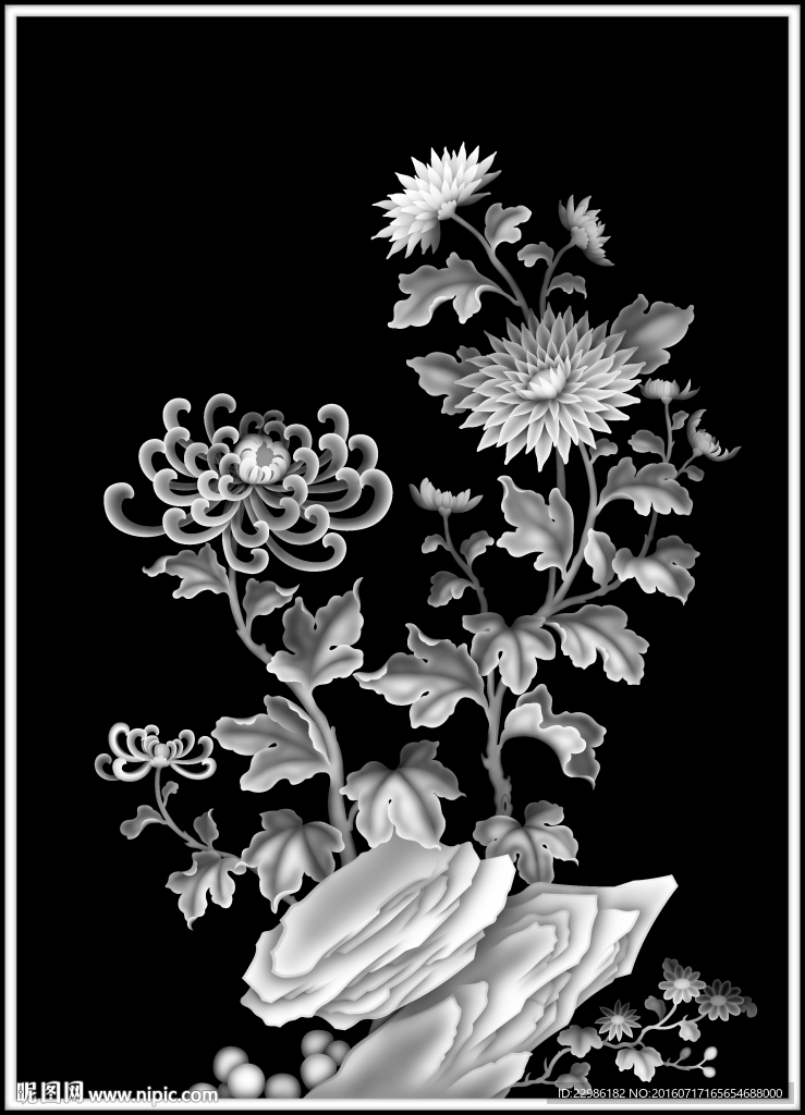 菊花门板浮雕灰度图