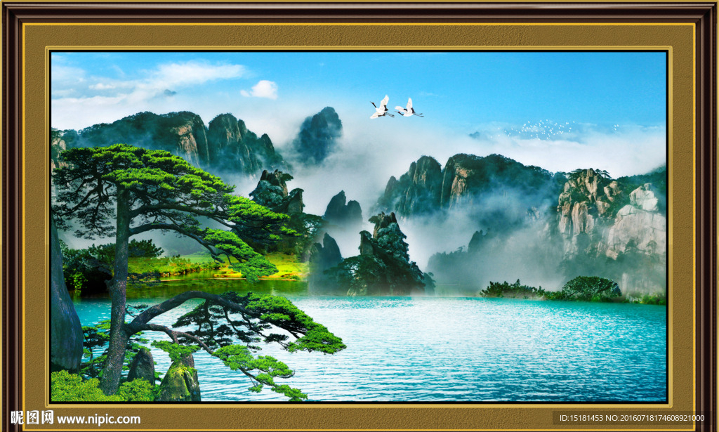 风景如画迎客松