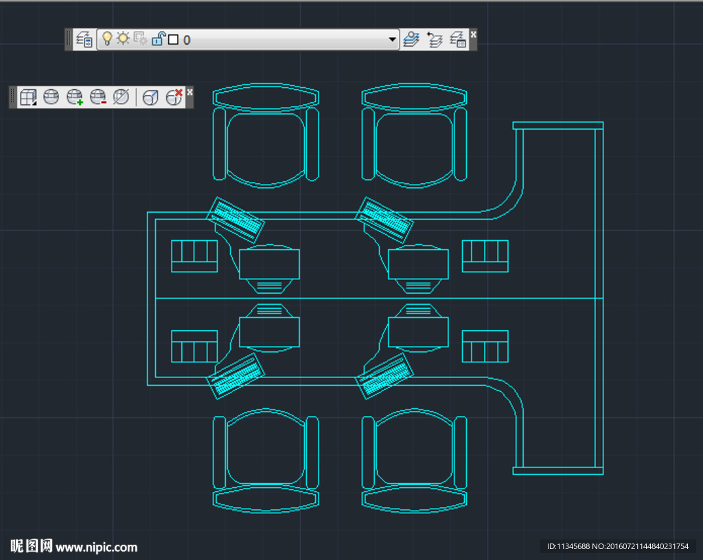 办公室电脑桌椅 cad
