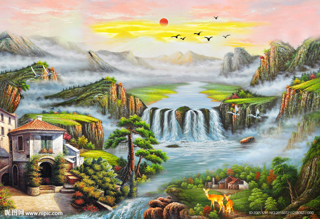 油画风景电视背景墙