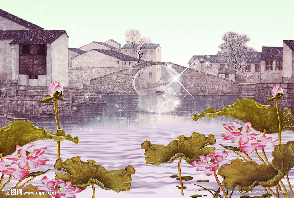 风景江南电视背景墙