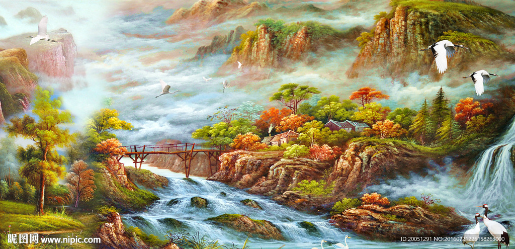 油画风景大型壁画