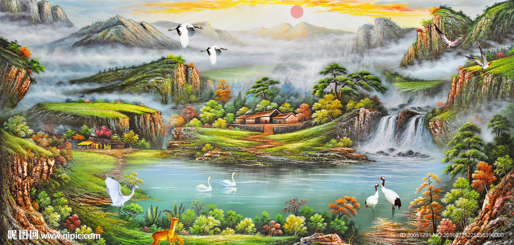 油画风景背景墙