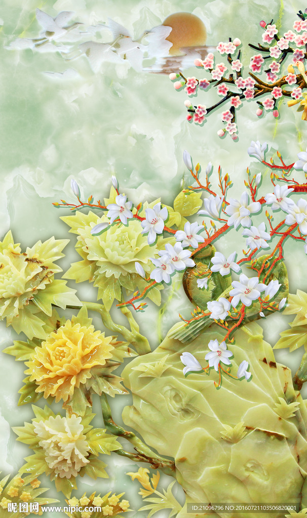 玉雕花鸟背景墙