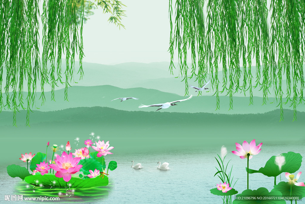 中国风荷花背景墙