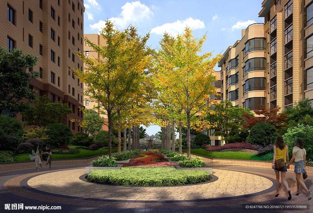 住宅区内廷景观带景观效果图