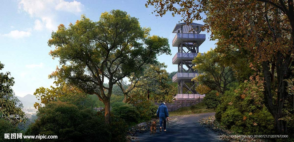 登山小道建筑塔景观效果图