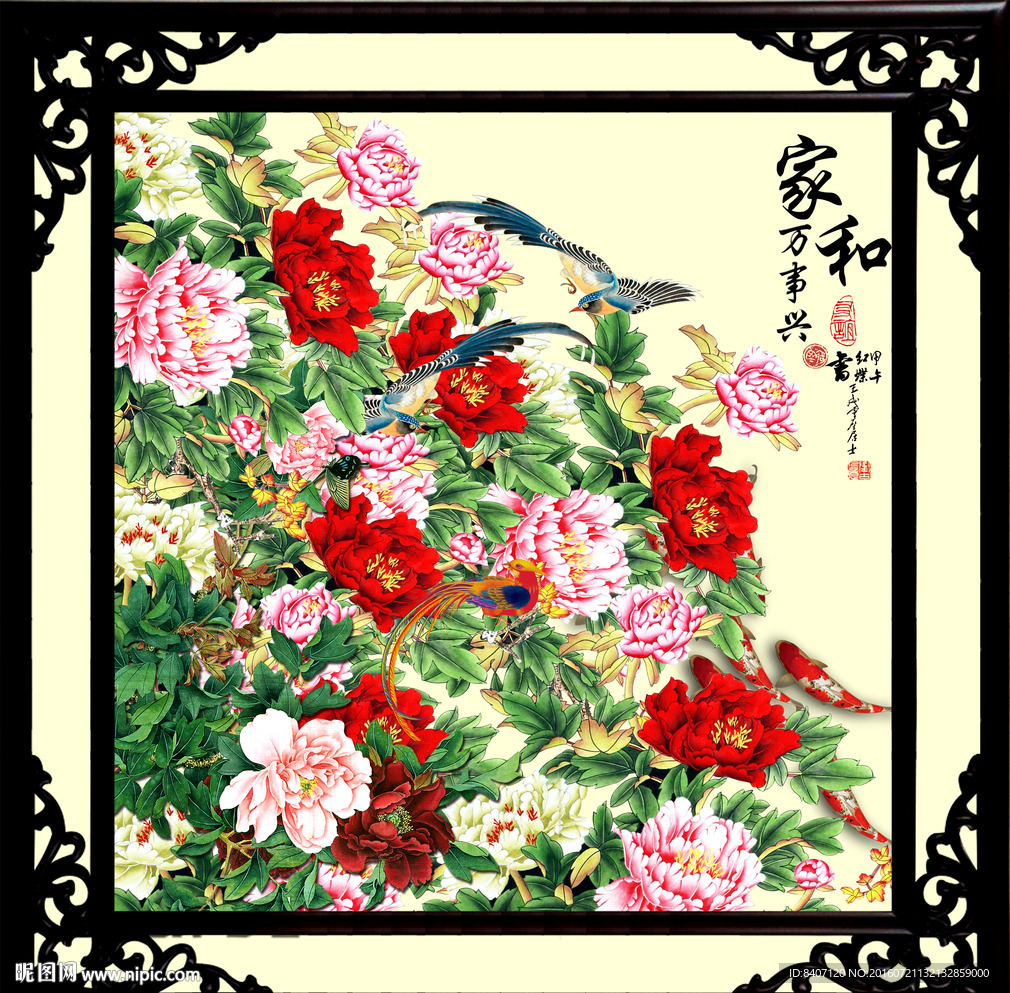 金色牡丹装饰画