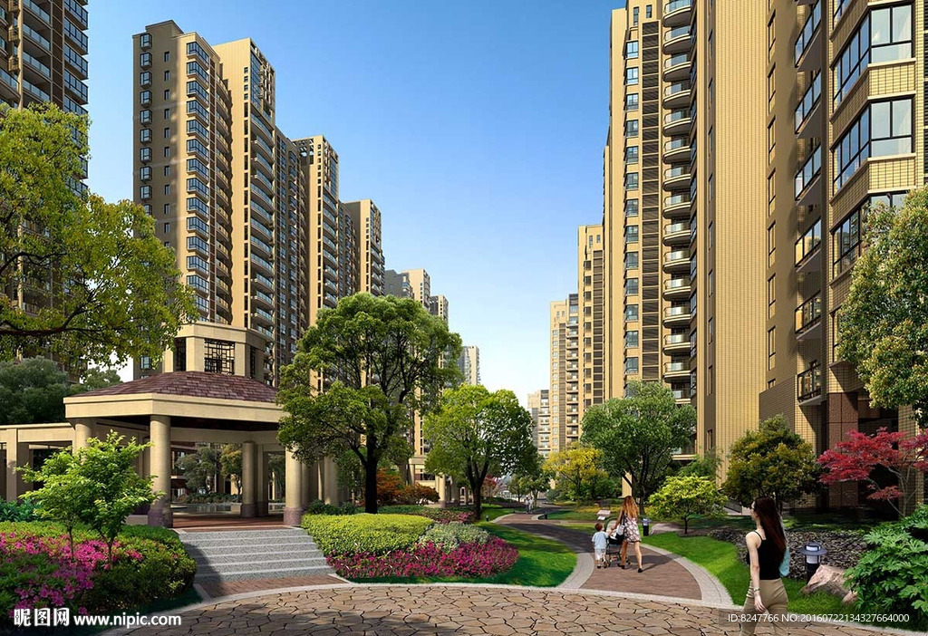 高层小区入口景观效果图