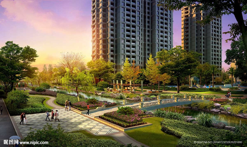 鸟瞰住宅区灌木景观效果图