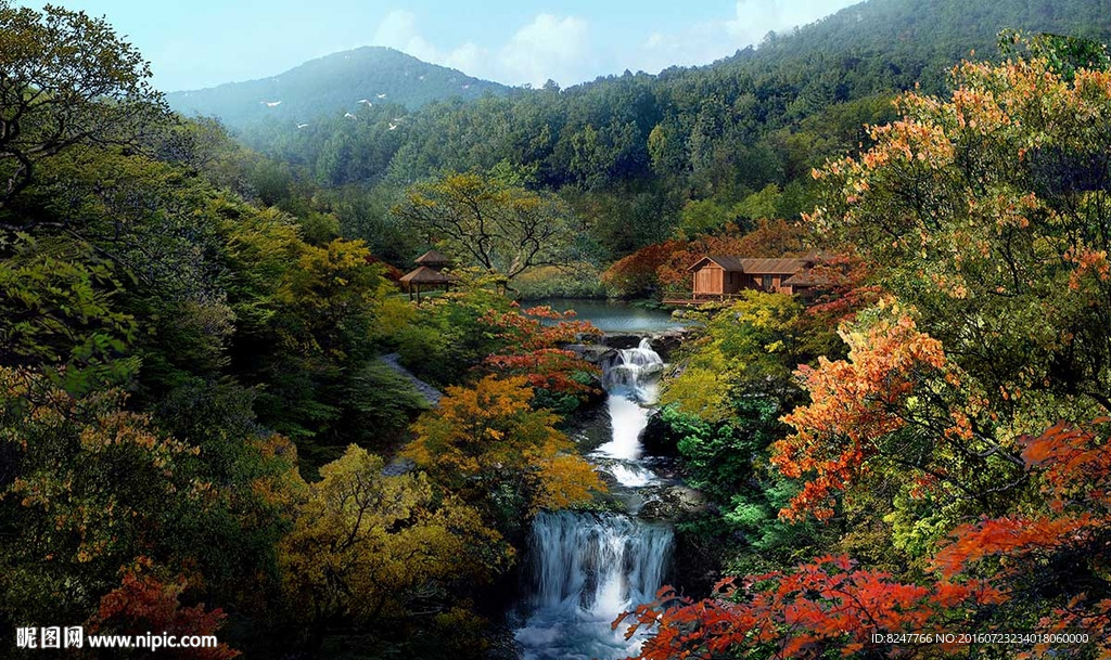 山上小溪小屋景观效果图