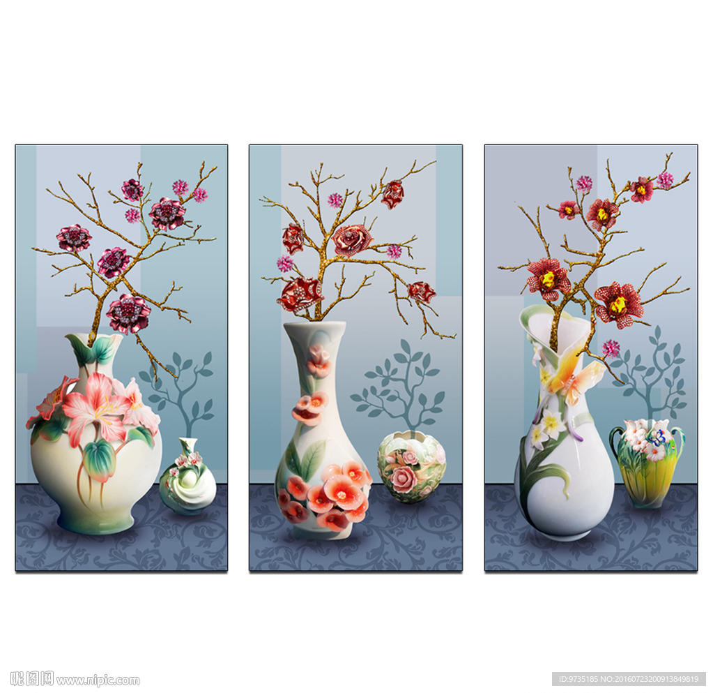 浮雕花瓶插花装饰画