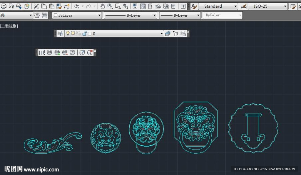 中式门锁雕花 cad