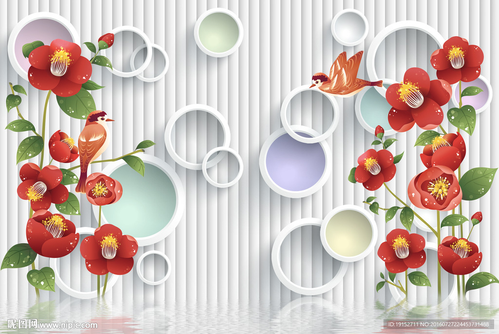 3D圈圈花鸟背景