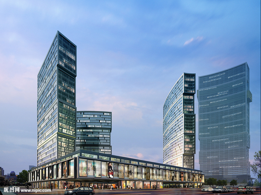 CBD商务中心夜景建筑效果图