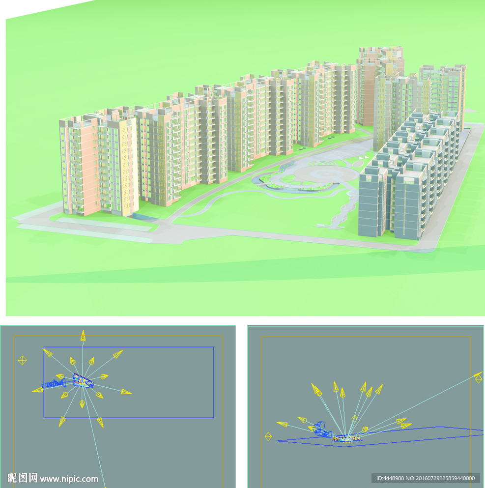 小区鸟瞰建筑效果图