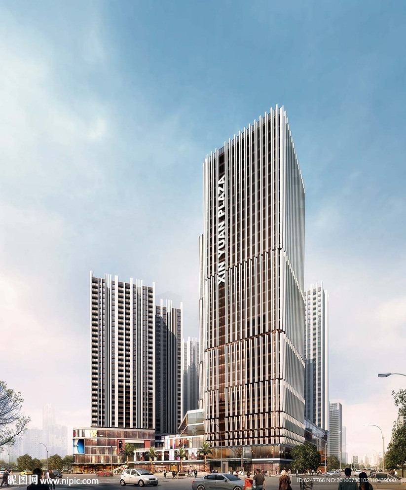 现代金融大厦黄昏建筑效果图