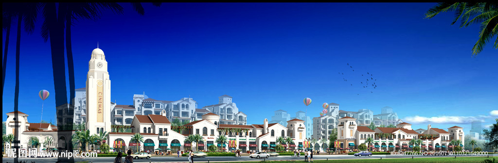 酒吧咖啡厅一条街白天建筑效果图