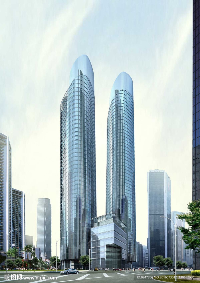 玻璃高层CBD商务中心建筑效果