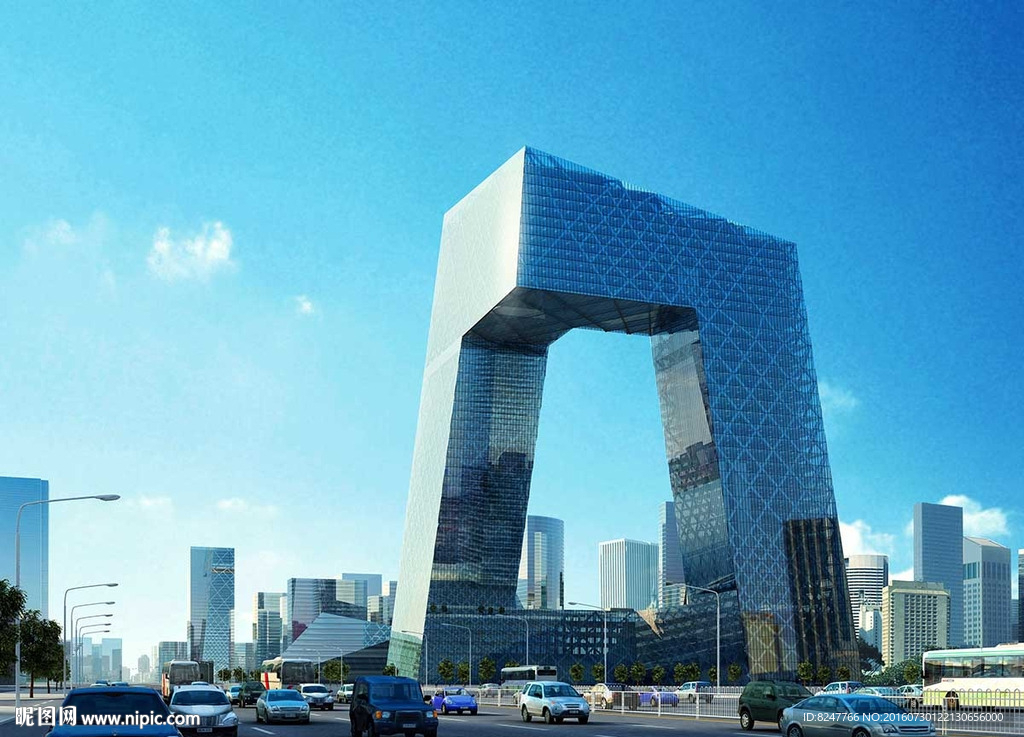 大裤衩玻璃体建筑效果图