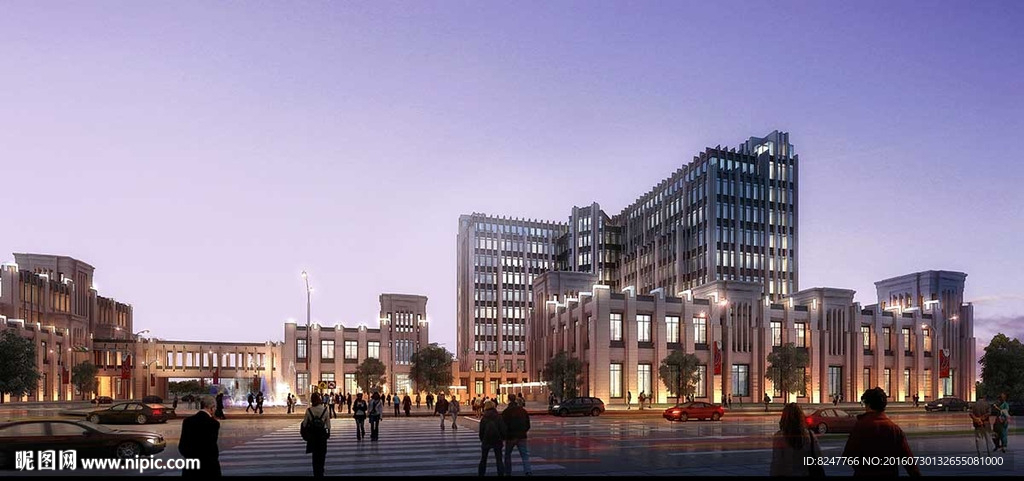 商务协会办公楼夜景建筑效果图