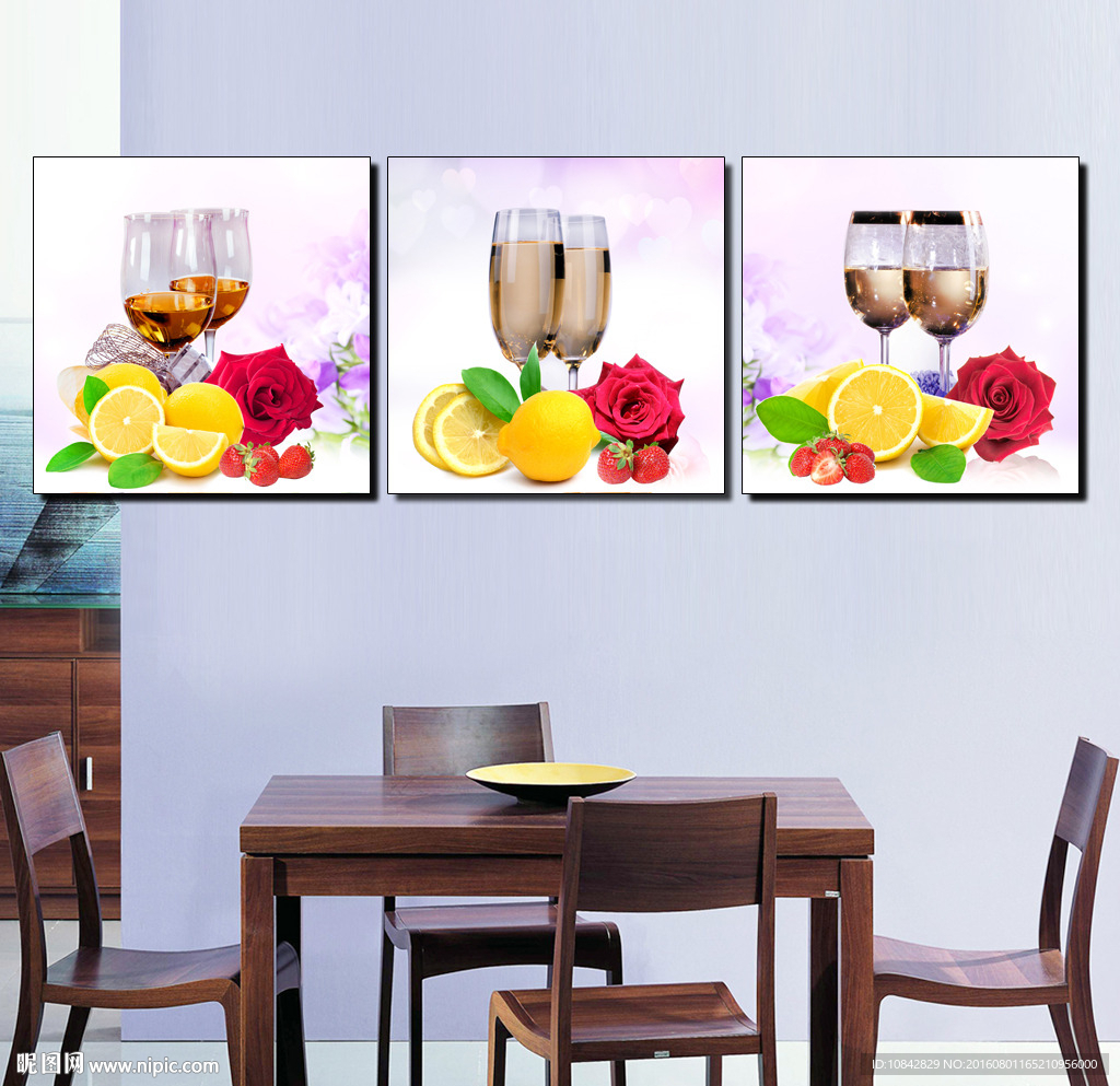 酒杯 水果 花朵 餐厅无框画