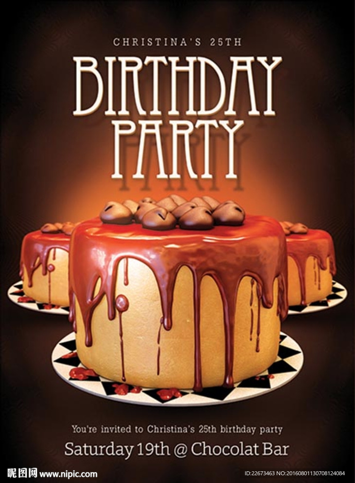 生日蛋糕巧克力生日贺卡海报设计