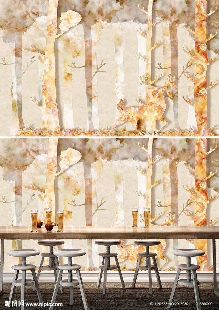 大理石森林麋鹿酒吧KTV背景墙