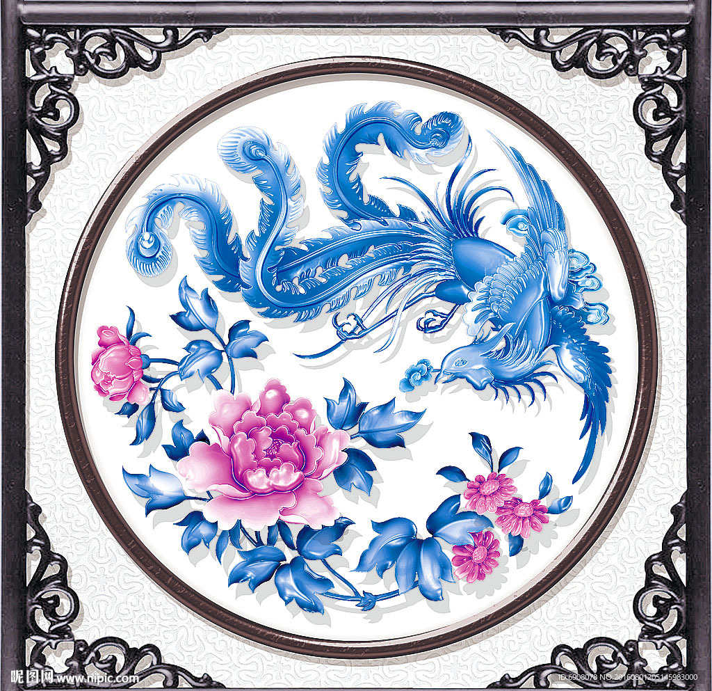 3d立体中式传统花鸟装饰画