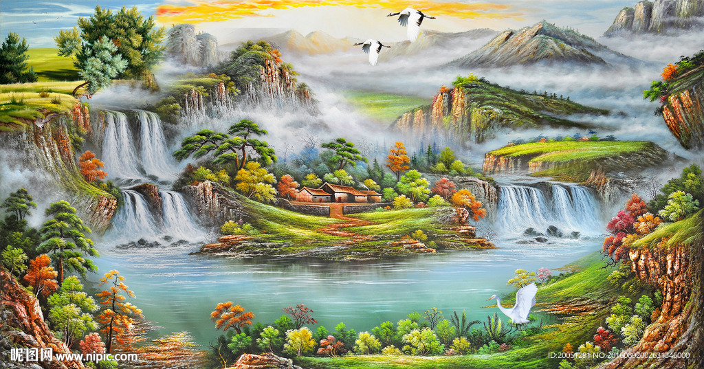 3d背景墙 山水油画