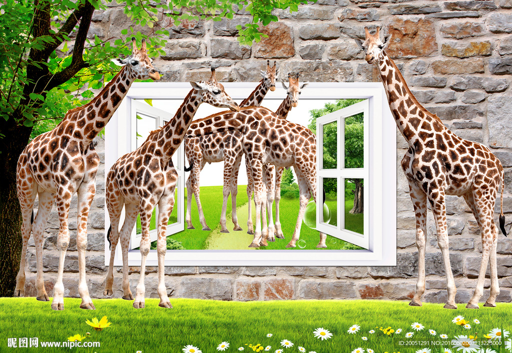 3d背景墙 长颈鹿