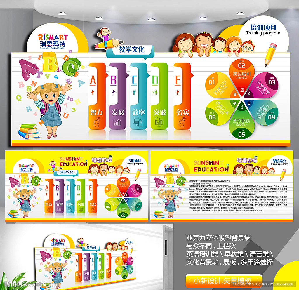英语学校文化墙 早教培训文化墙