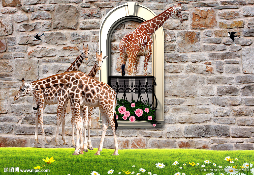 3d背景墙 长颈鹿